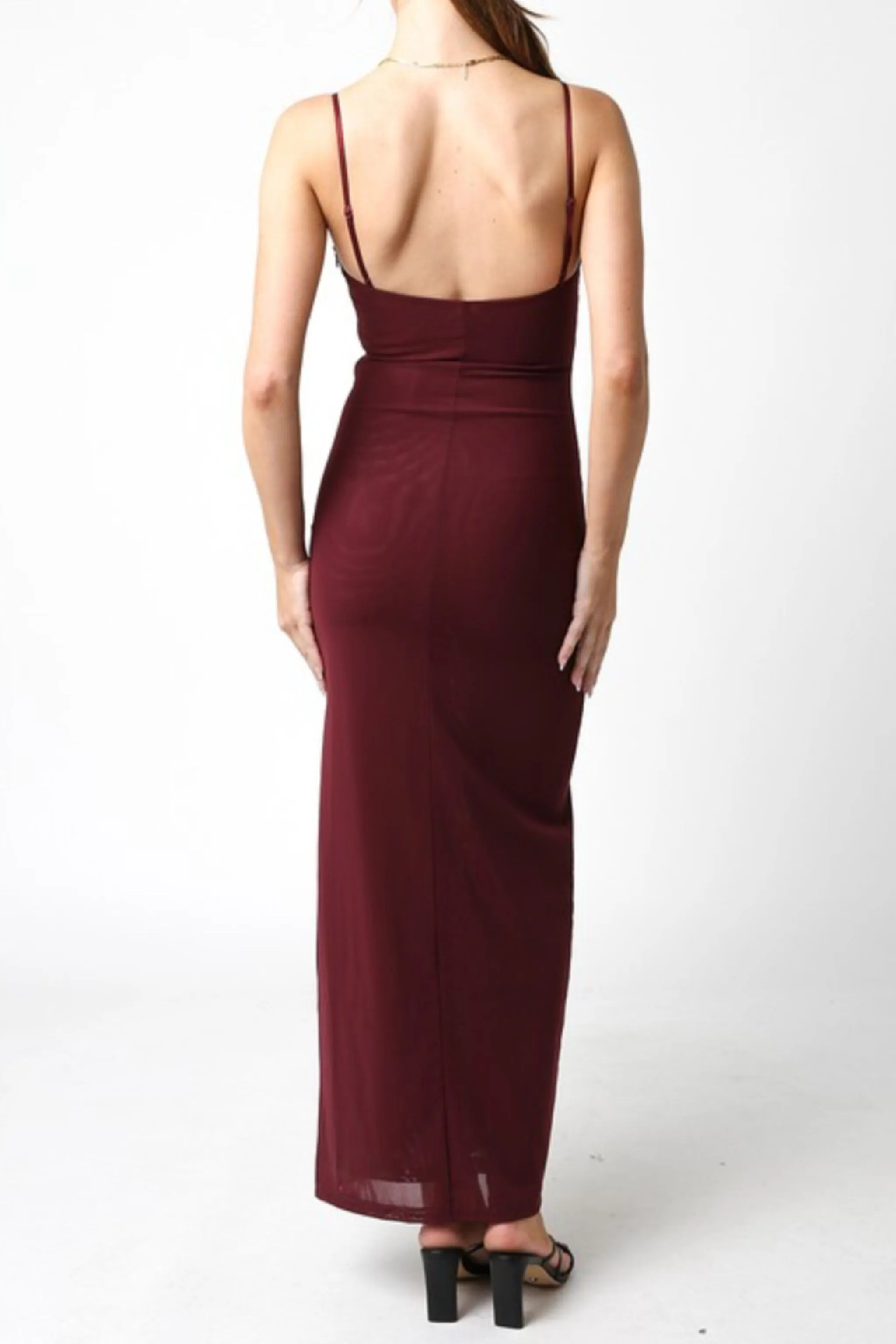 Waitlist 12/1 ♥ Gloria Sleeveless Mesh Stretch Maxi Dress Burgundy