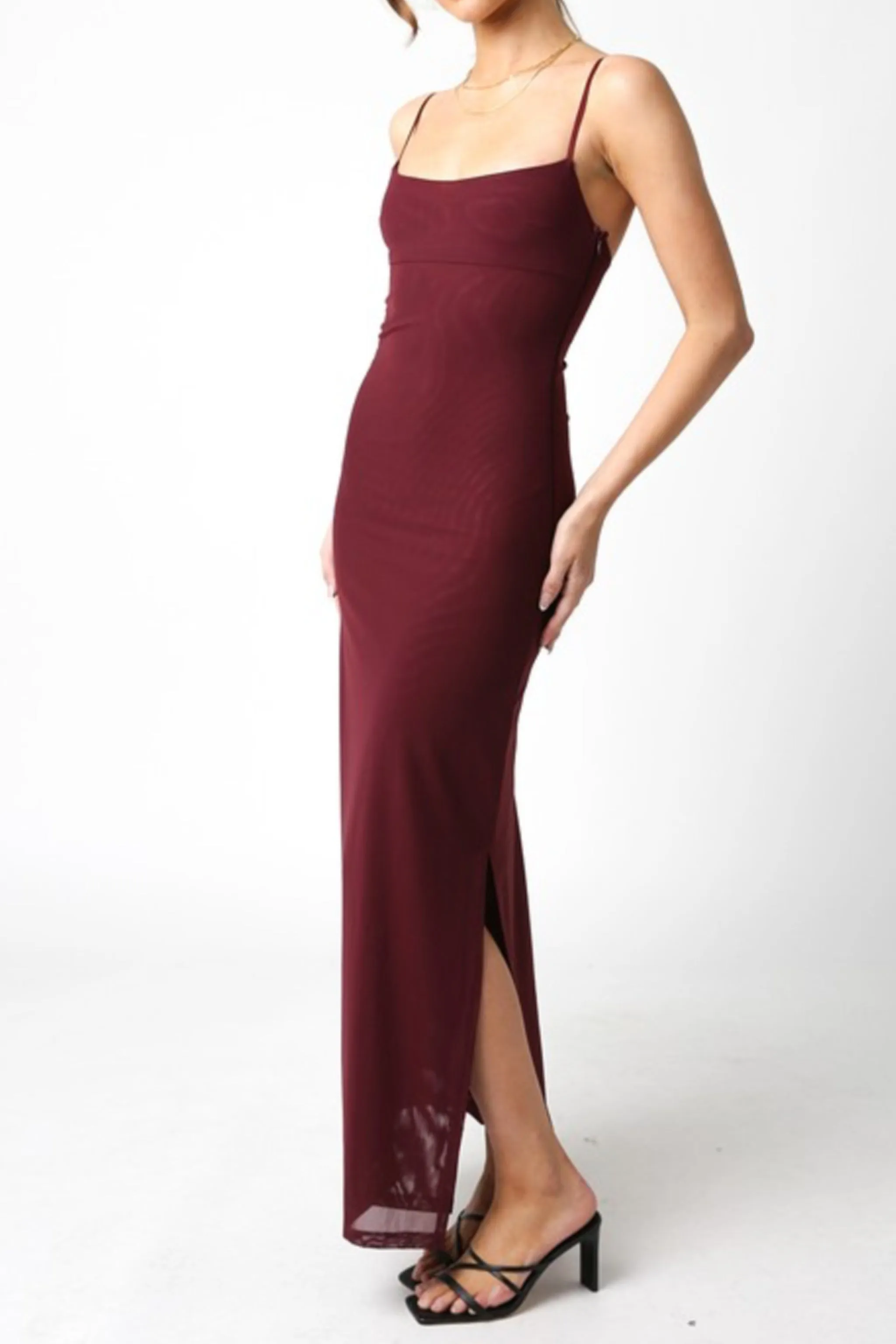 Waitlist 12/1 ♥ Gloria Sleeveless Mesh Stretch Maxi Dress Burgundy