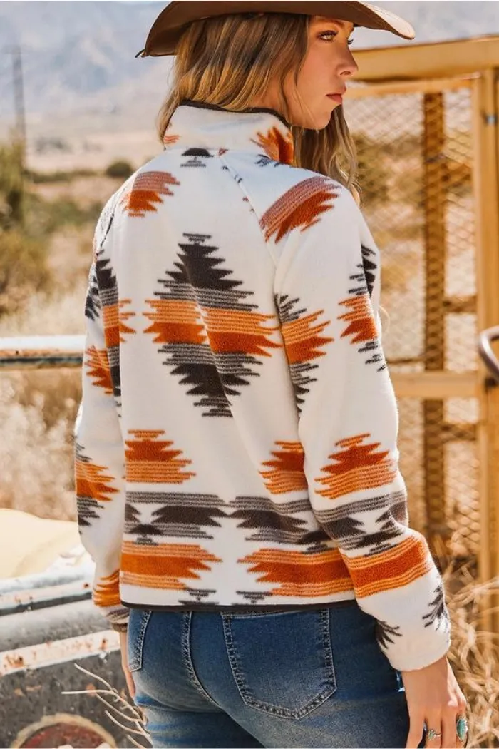 Western Aztec Snap Buttoned Fleece Jacket