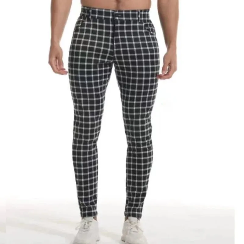 Wiaofellas  -  Sportswear Mens Slim Pants Spring Fall Fashion Plaid Printing Fitness Skiny Leggings Jogger Trousers Men Casual Streetwear