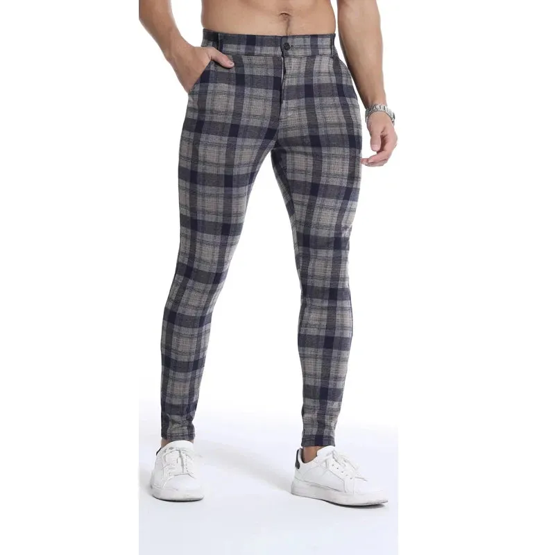 Wiaofellas  -  Sportswear Mens Slim Pants Spring Fall Fashion Plaid Printing Fitness Skiny Leggings Jogger Trousers Men Casual Streetwear