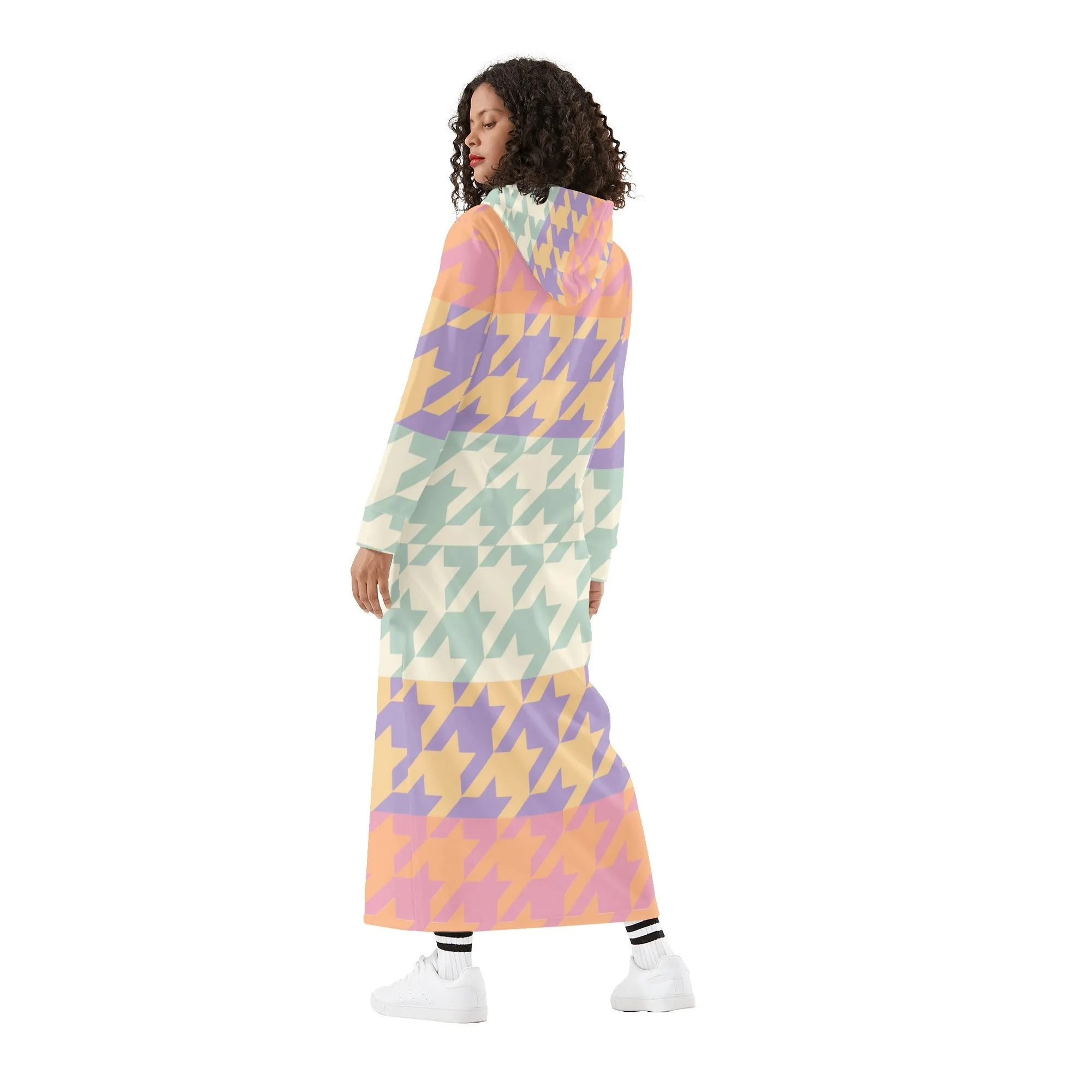 Winter Loungewear | Maxi Dress | Hooded Sweatshirt with Pockets | Plus-Petite Size | Houndstooth Pastel Gradient dress