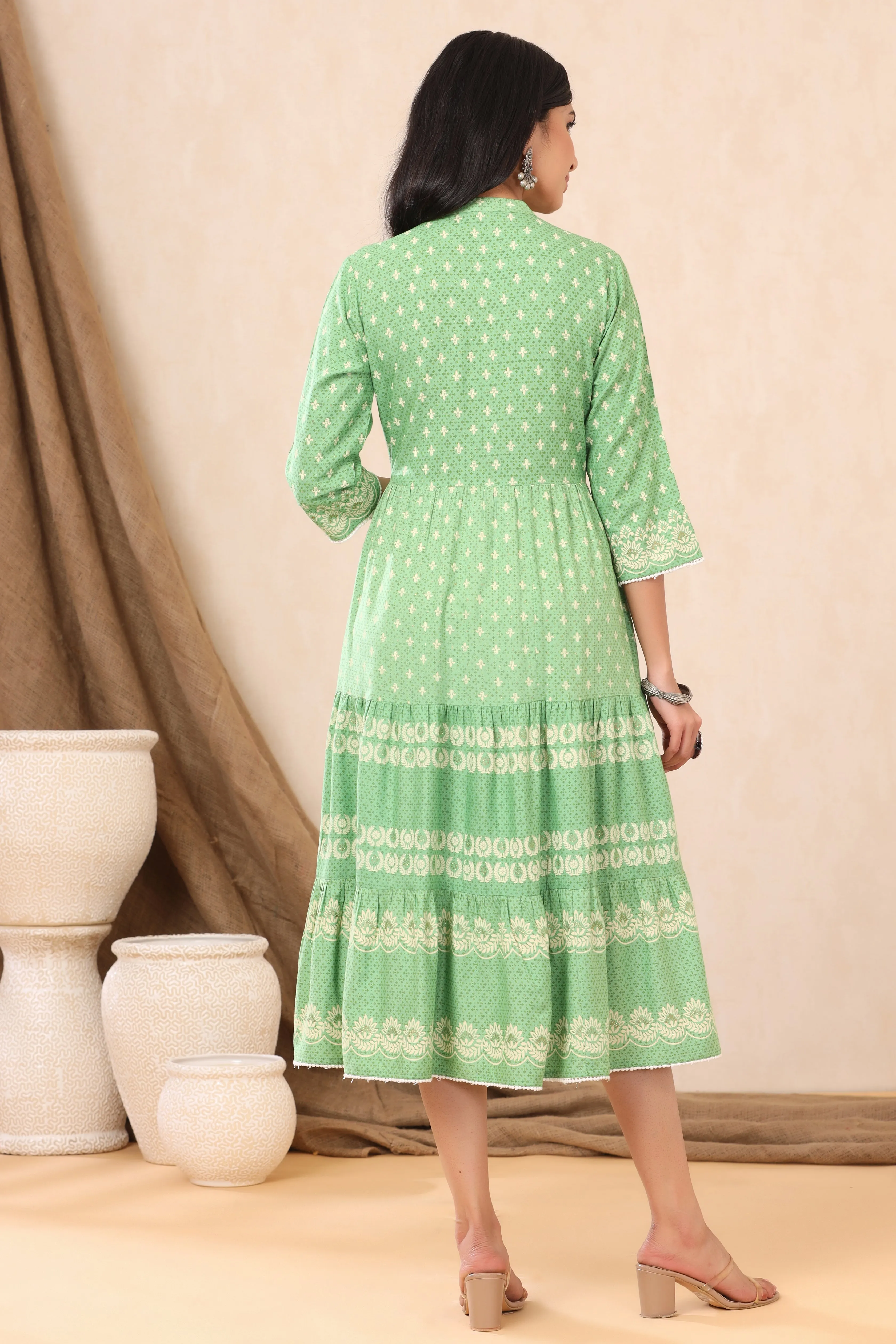 Women Green Rayon Printed Dress