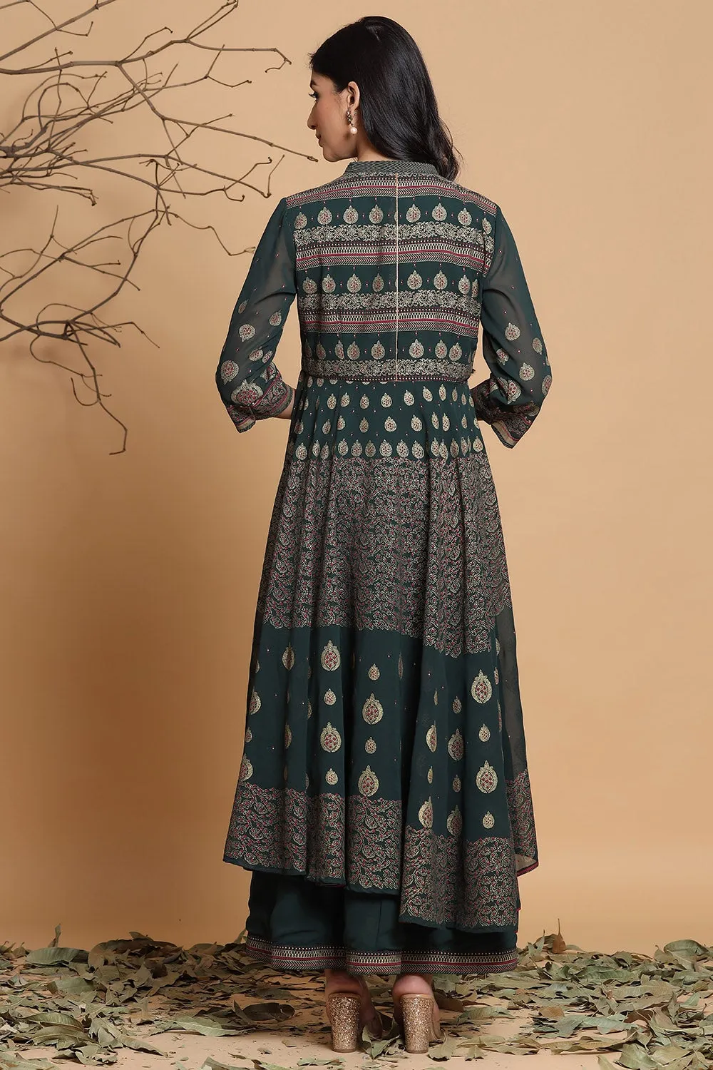 Women Jade Green Georgette Ethnic Motif Dress