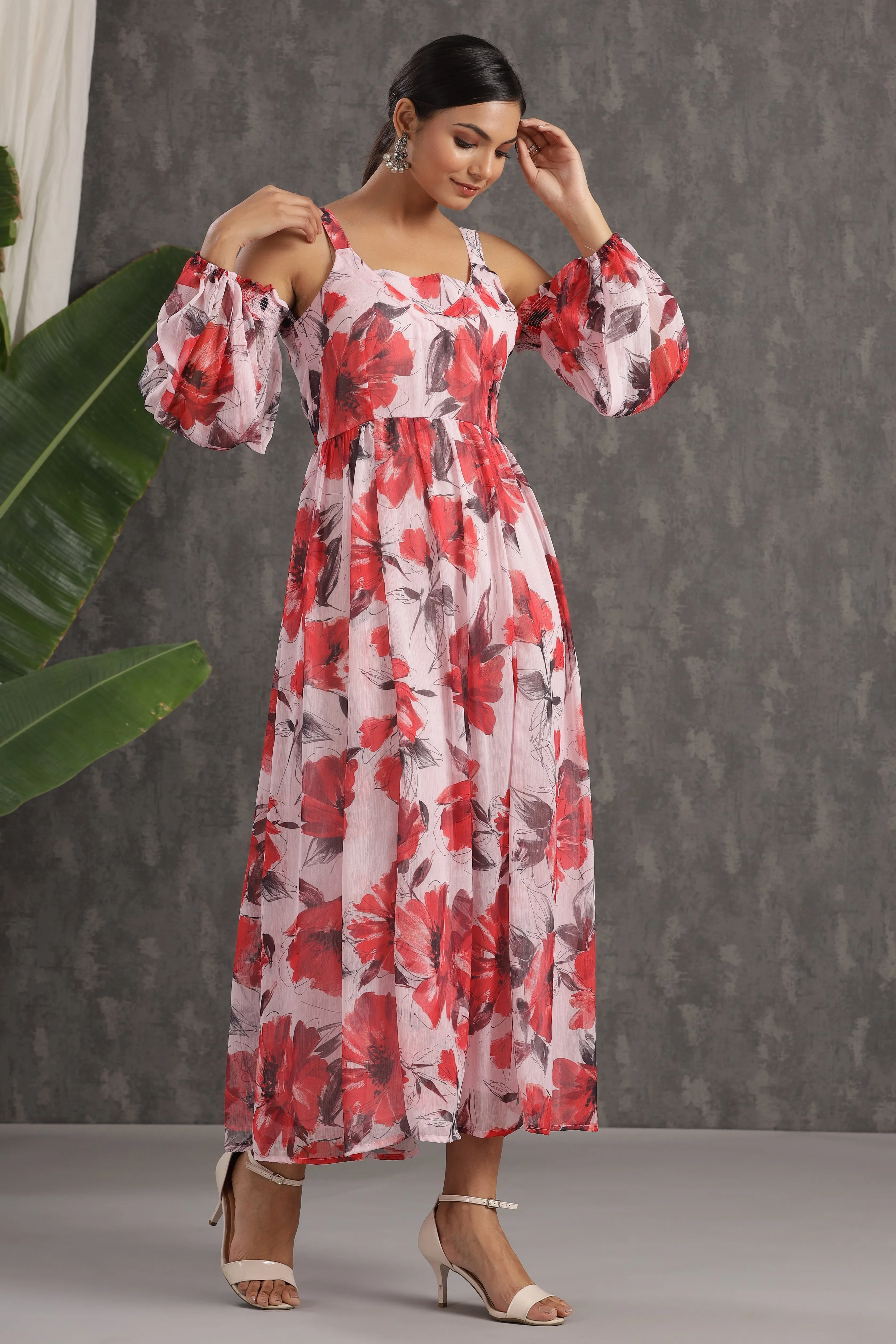 Women Light pink Chiffon Printed Dress