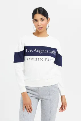 Women White Printed Sweatshirt