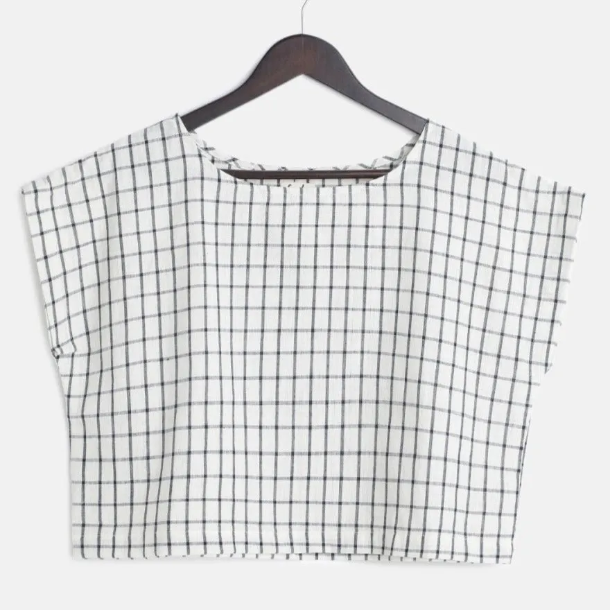 Women's Zen Box Cotton Top - Blue Checks