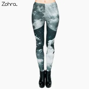 Zohra Brand Night Moon 3D Printing Our world Legging Punk Women Legins Stretchy Trousers Casual Pants Leggings