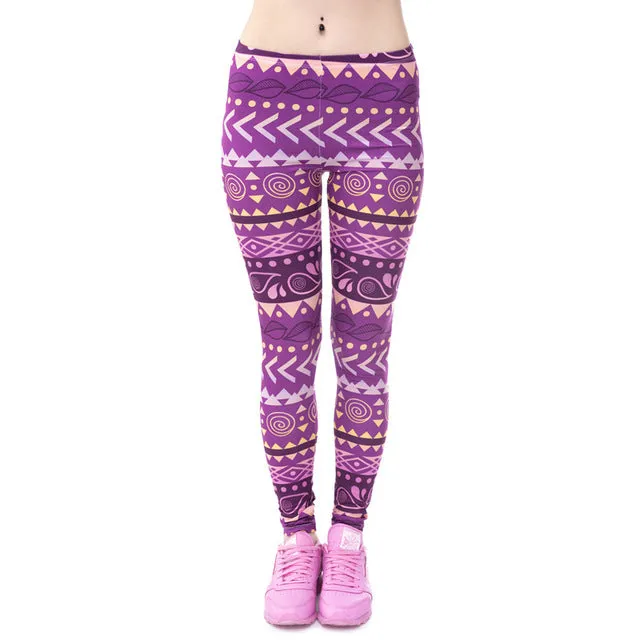 Zohra Brands Women Fashion Legging Aztec Round Ombre Printing leggins Slim High Waist  Leggings Woman Pants