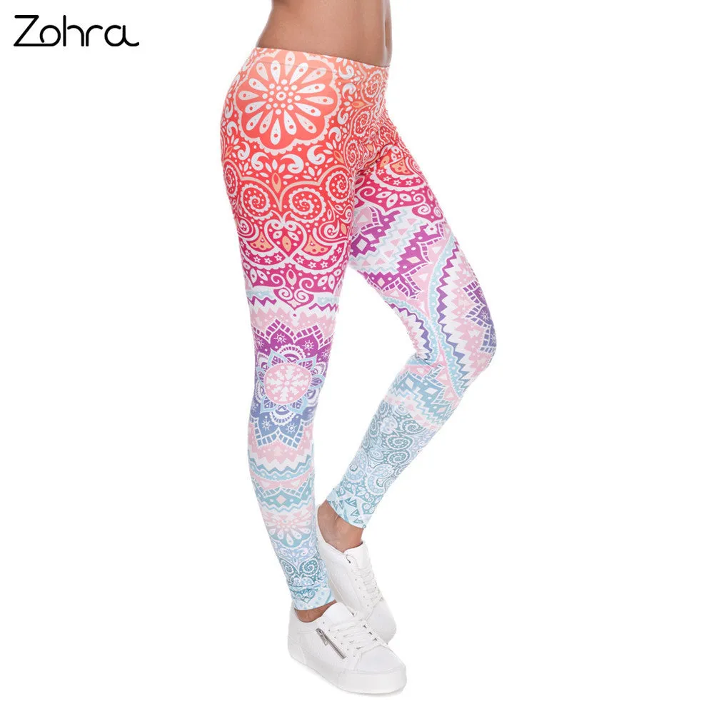 Zohra Brands Women Fashion Legging Aztec Round Ombre Printing leggins Slim High Waist  Leggings Woman Pants