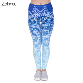 Zohra High Quality Women Legins Mandala Ombre Blue Printing Legging Fashion Casual High Waist Woman Leggings