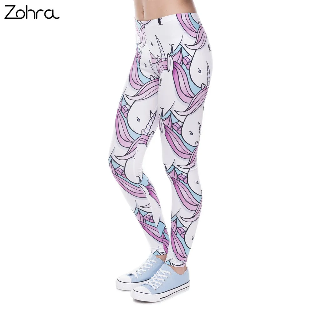 Zohra New Fashion Women Leggings Digital Printed Trousers Pink White Unicorn Legging Slim High Waist Legins Women Pants